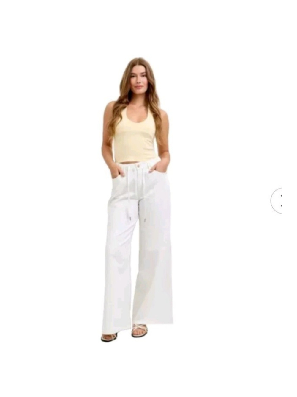 Judy Blue Jeans Womens 7/28 White High Rise Palazzo Wide Leg Drawstring Denim